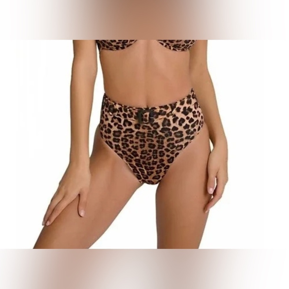 NWT Good American Women’s Leopard Print Showoff Belted Bikini Bottom Sz 1